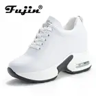 Fujinженская повседневная обувь на каблуке; Кроссовки на платформе; Белые туфли на танкетке; Обувь для увеличения роста; Белые удобные кроссовки из натуральной кожи