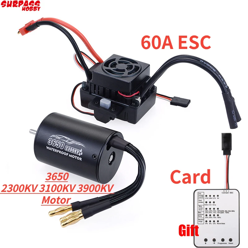 

Surpass Hobby Waterproof 3650 2300KV 3100KV 3900KV Brushless Motor with 60A ESC w/ Program Card Combo for 1/10 RC Car Truck Toy