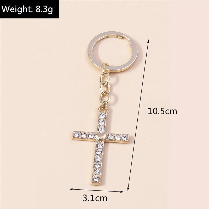 Fashion Cross Keychain for Women Men Gold Color Dazzling Crystal Religious Jesus Crucifix Key Rings Chain Christian Jewelry images - 6