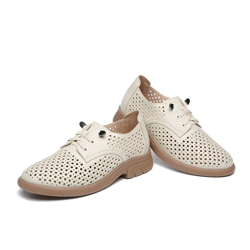 Large Size women's Casual Breathable Hollow Single Shoes 2023 Spring and Summer Small Leather Shoes Retro Sandals Soft Cowhide