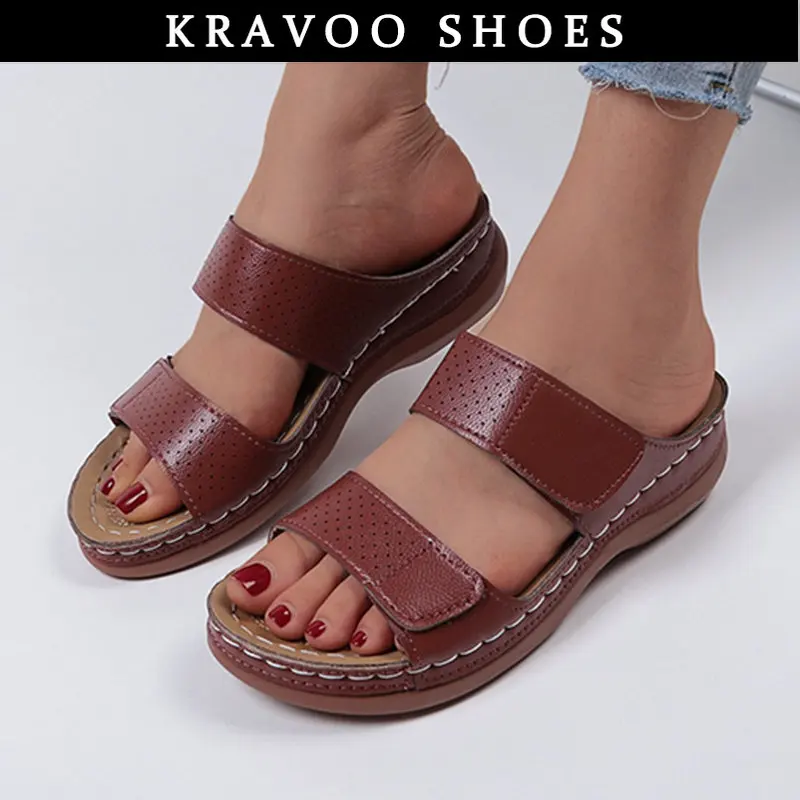 

KRAVOO Summer Plus Size Platform Slippers Women 2023 Casual Open Toe Wedges Sandals Women Thick Sole Slides Zapatillas Mujer