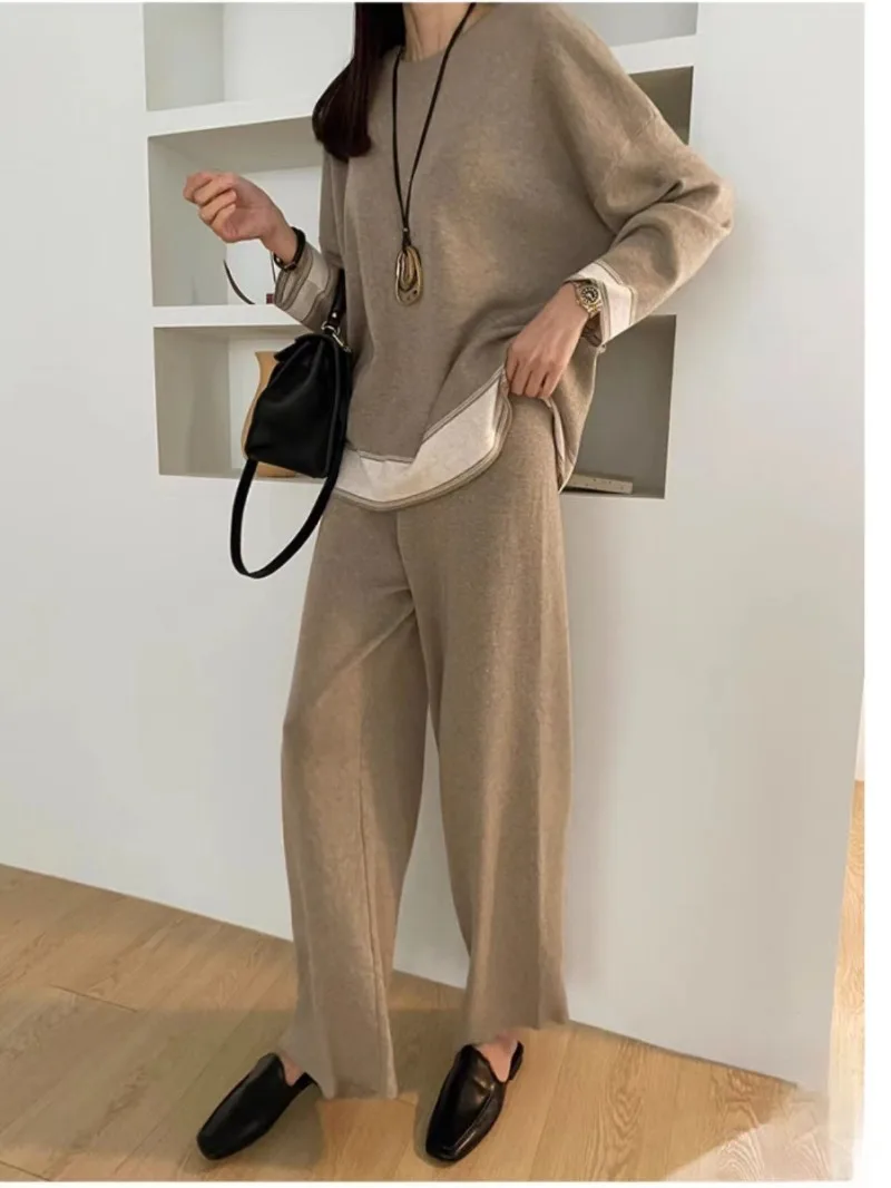 Повседневный свободный вязаный комплект из 2 предметов на осень/зиму женский