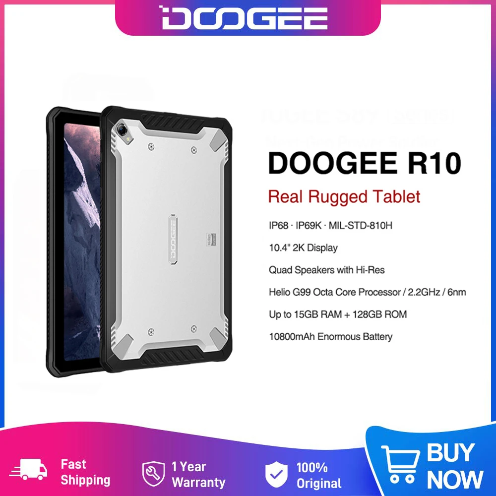 DOOGEE R10 Прочный планшет, Восьмиядерный, 15 ГБ + 128 ГБ, камера 20 МП, 10800 мАч, экран 10,4 дюйма