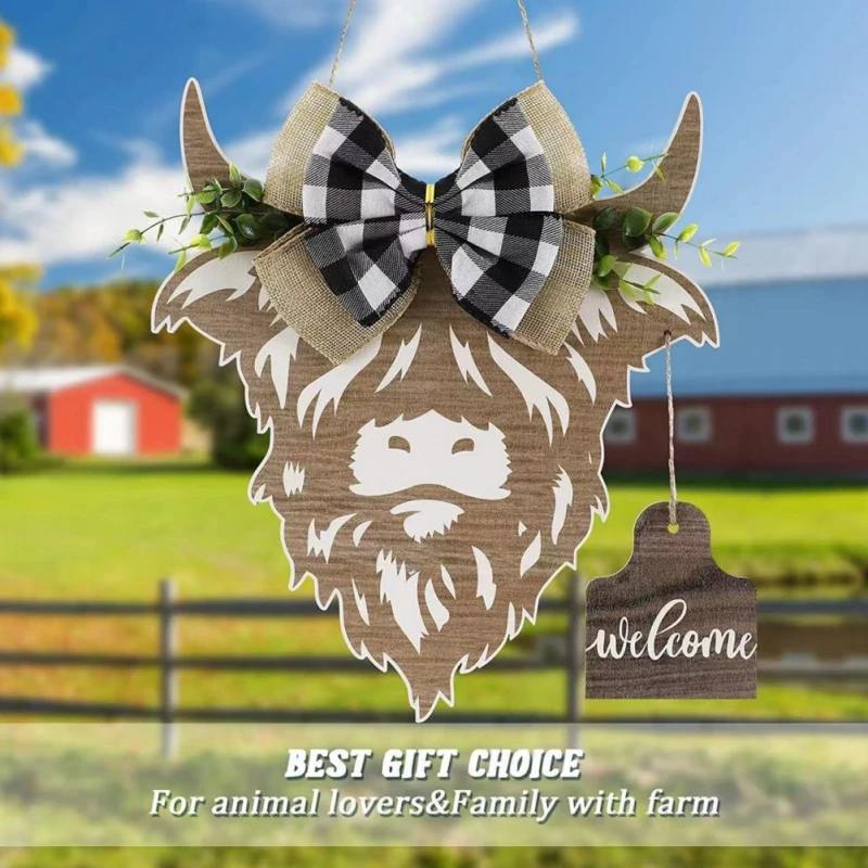 

Знак Приветствия для украшения входной двери, узор в виде головы коровы с искусственными листьями, галстук-бабочка, пасторальная Гирлянда для фермерского сада