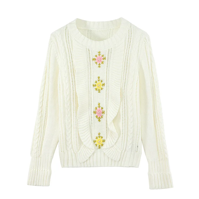 

2023 A Sweater Women Knitwear Autumn Winter Hollow Out Flower Embroidery Black White High Quality Brand Design Korean Tops
