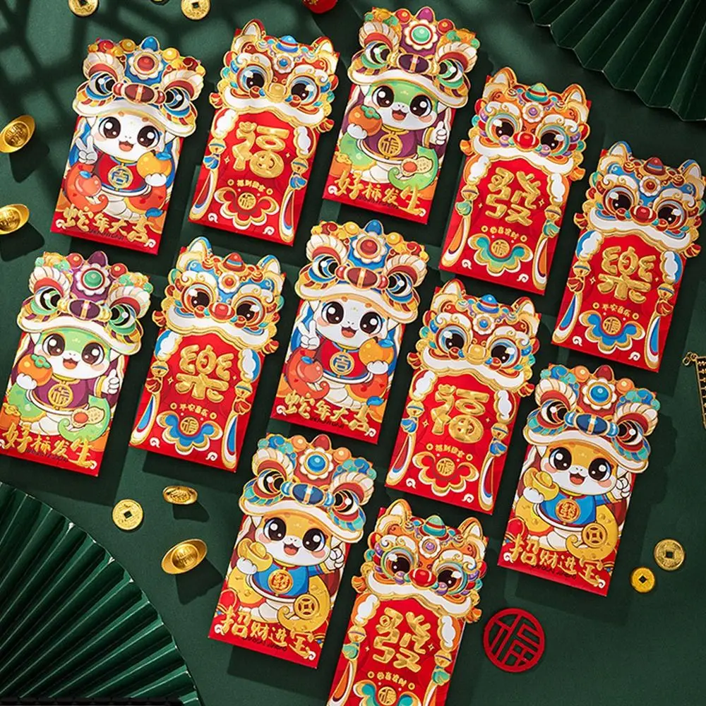 6 шт. красные конверты с рисунком китайской змеи традиционные новогодние на 2025