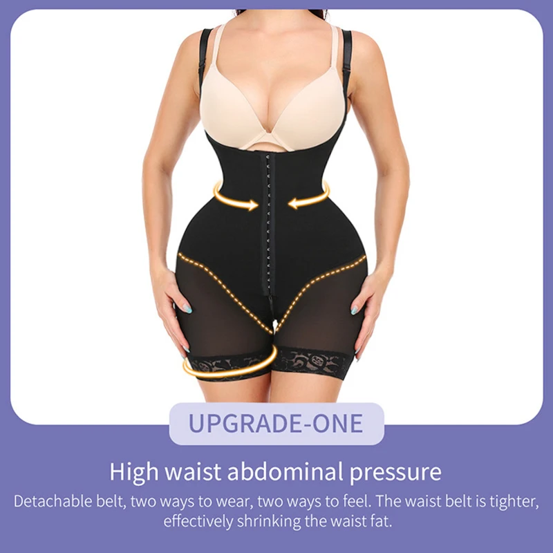 Women Body Shaping Bodysuit Slimming Underbust U Push Up Vest Tummy Control Hip Enhancer Shapewear Zipper Crotch Waist Trainer