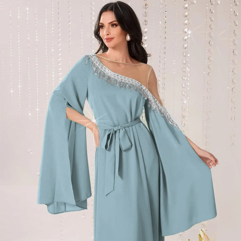 

Женское платье макси в мусульманском стиле Eid Рамадан с блестками и кисточками модная абайя Дубай Турция кафтан ислам джалабия вечернее жен...