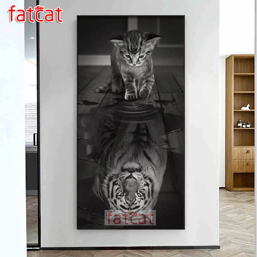 

Набор для алмазной вышивки с изображением черно-белых тигровых кошек