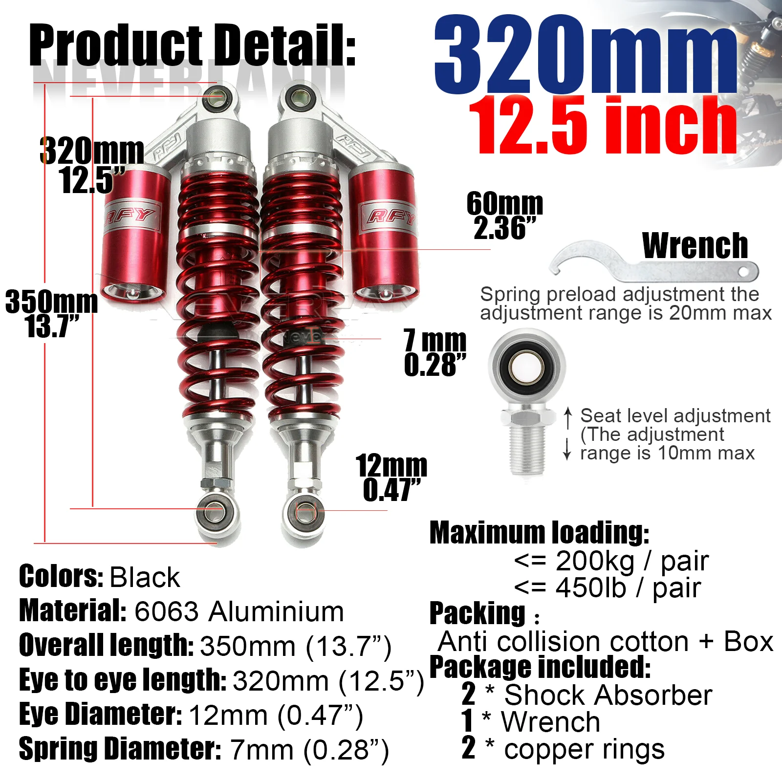 

320 мм, 375 мм, серебристо-красный, золотистый цвет, задняя подвеска, аксессуары для мотоциклов, квадроциклов, скутеров, мотоциклов, внедорожников D2