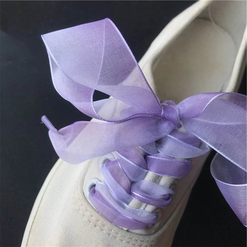 5Pairs Satin Shoe Ribbon Shoe Strings Transparent Wide Flat Shoe Rope Colorful for Sneakers