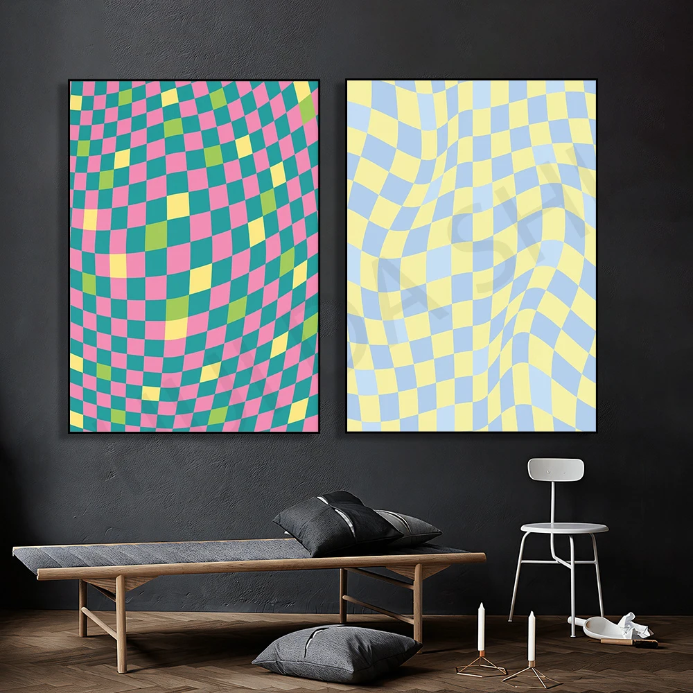 Клетчатая Настенная картина фанки клетчатые волнистые увлекательный принт