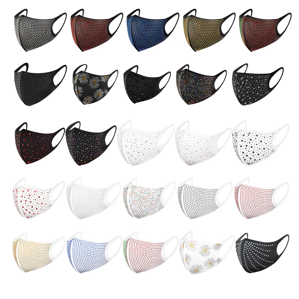 

Rhinestones Mesh Mask Face Shiny Sequined Bling Masquerade Stretch Fashion Mouth Wrap Party Christmas Nightclub Show