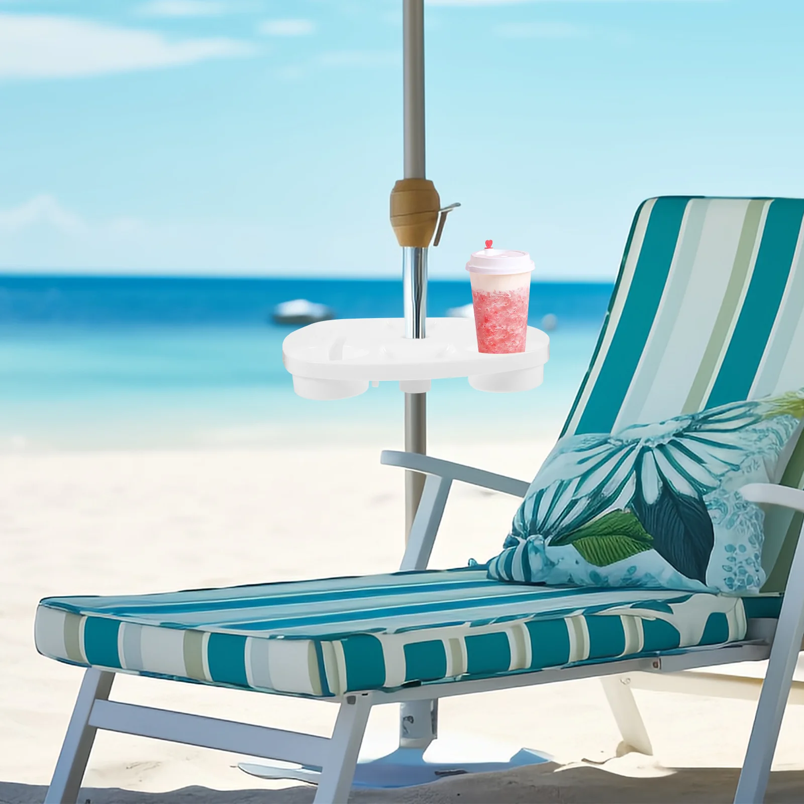 

White Table Umbrella Tube Tray Beach Drink Holders Plastic Cup For Snack Compartments