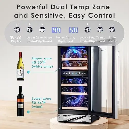 

Холодильник для вина Wine Fridge29 бутылки с двойной температурной зоной с функцией памяти температуры, встроенная/отдельно стоящая, регулируемая