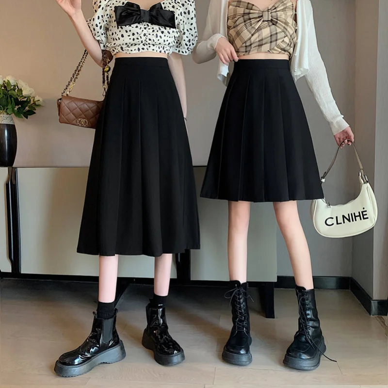 

Black Pleated Skirt and White Skirt Women's Clothing 2022 New Summer High Waist Thin Skirt Small A-line Midi Skirt
