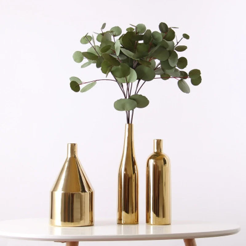 

Nordic Gold Plating Crafts Ceramic Vase Model Room Home Decoration Three-Piece Set