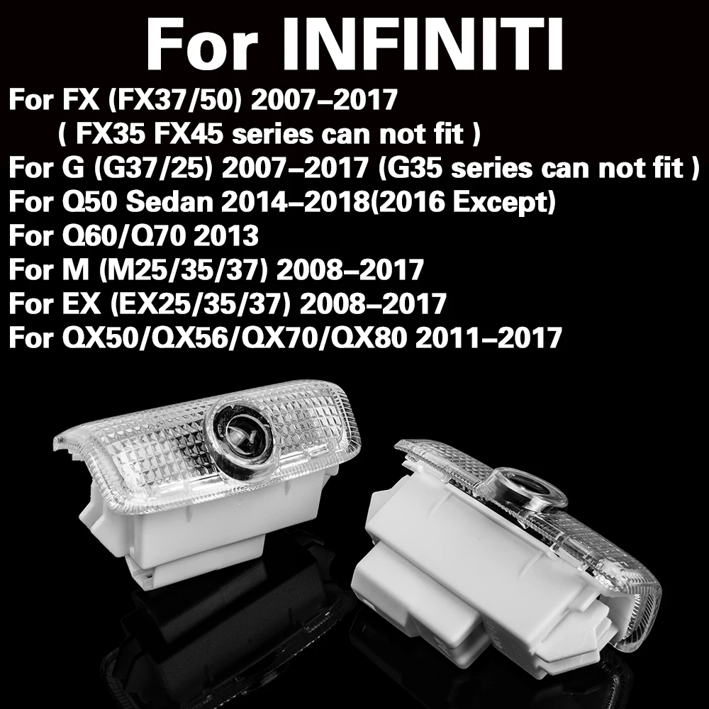 

2 шт., светодиодные лампы для автомобильных дверей Infiniti FX37 FX50 G37 G25 Q50 Sedan Q60 Q70 M25 M35 M37 EX25 EX35 EX37 QX50 QX56 QX70 QX80