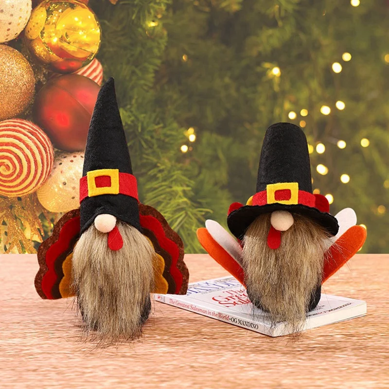 

Плюшевые украшения «Мистер и миссис» на День Благодарения «Гном»-2 шт. индейки «гномы» ручной работы, украшение для стола на День Благодарен...