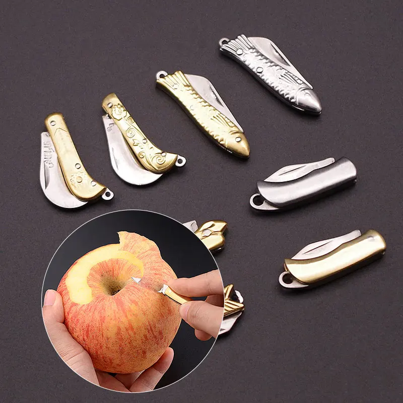 

Mini Pocket Knife Folding Keychain Portable Brass Blade Pendant Outdoor Travel Camp Cleaver Fruit Food Box Cutter Gift