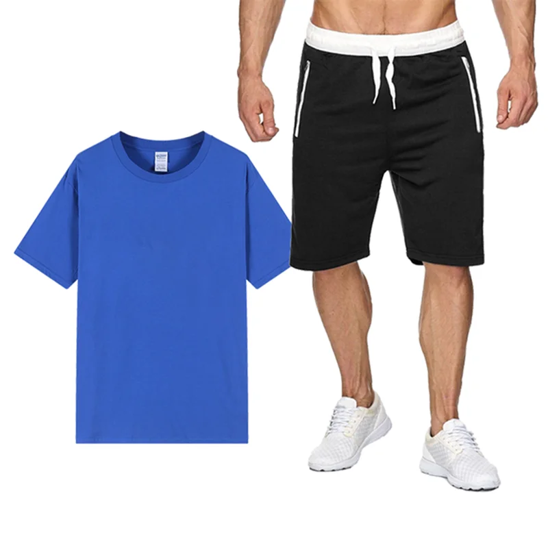 

Men's Shirt Tracksuit Two Pieces Sets Men Casual Fitness Sport Suit Short Sleeve T Shirt+Trousers Men's Casual Sportswear YTS