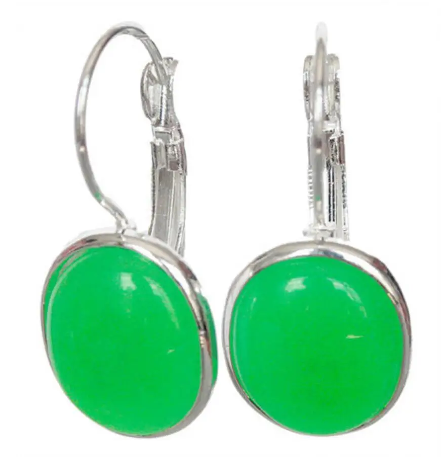 

Fashion 925 Sterling Silver Natural Green jade Quartzite stone Dangle Earrings
