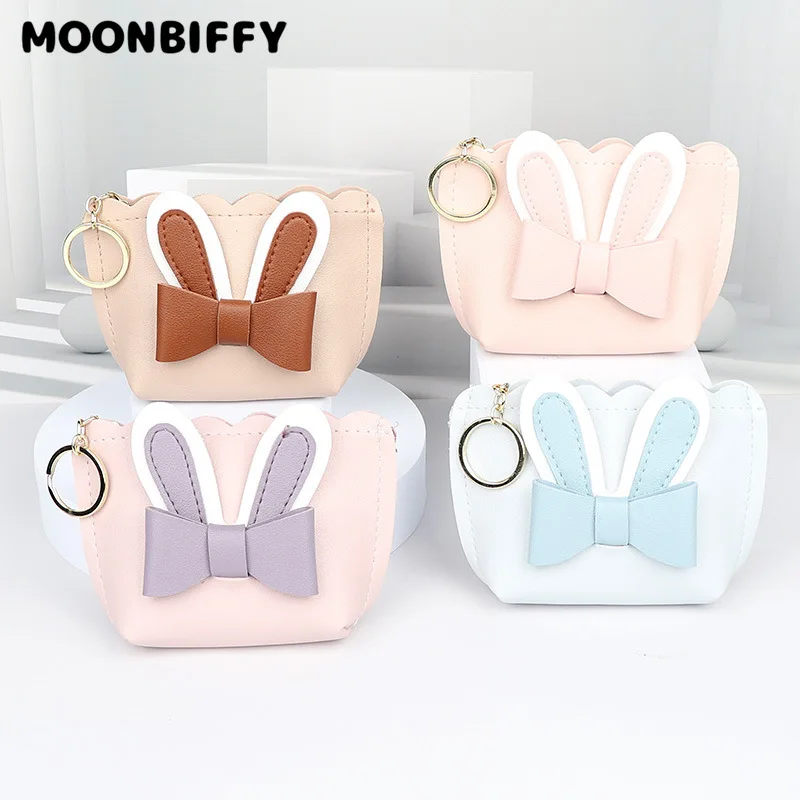 

Модный женский кошелек для мелочи с милыми мультяшными кроличьими ушками, миниатюрный Кошелек из искусственной кожи на молнии для девочек, ...