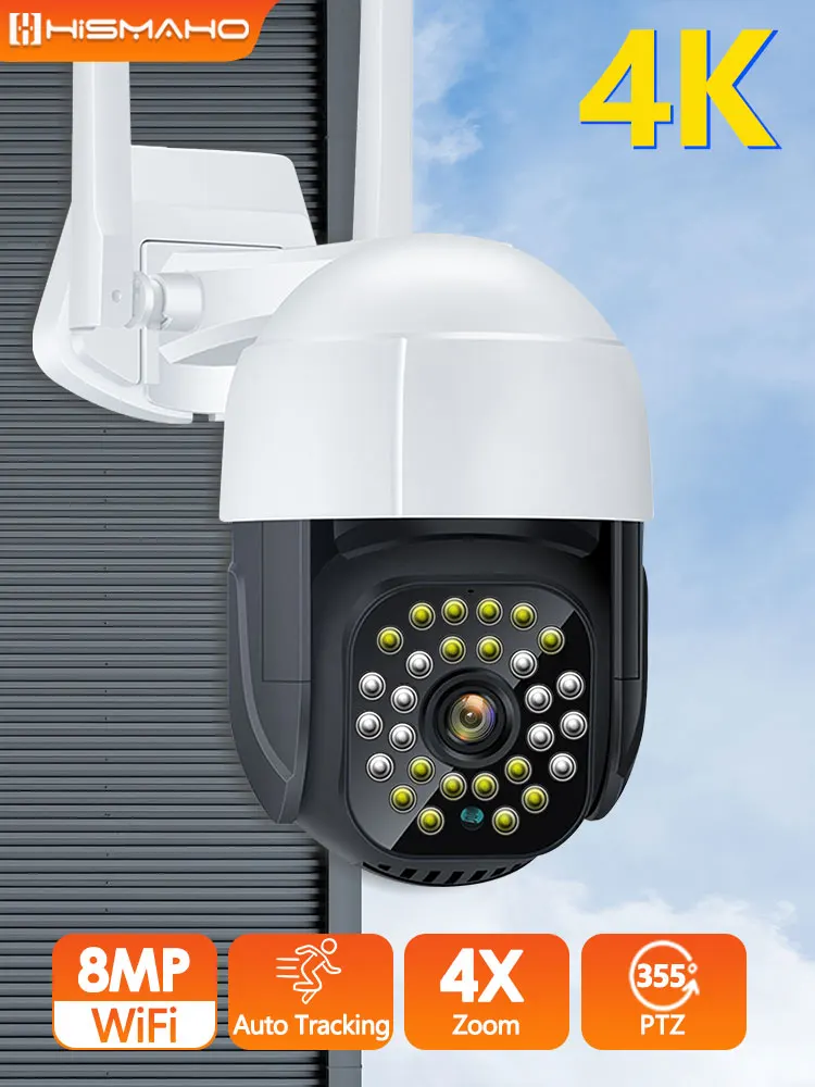4K Security Camera 8MP WiFi Outdoor PTZ Dome 5MP 4X Zoom H.265 1080P HD CCTV Video Surveillance IP Cam Auto Tracking P2P ICsee