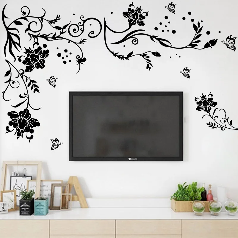 

Wall Art Decal Decoration Hot DIY Fashion Romantic Flower Vine Wall Sticker TV Background Wall Stickers Home Decor 3D Wallpaper