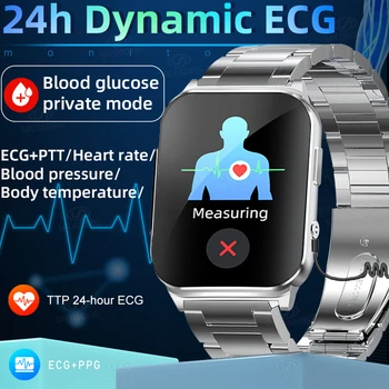 Non-invasive Blood Glucose ECG+PTT Smart Watch 1.83" Screen Blood Pressure Oxygen Body Temperature Smartwatch 60+Dials Watch Men 2