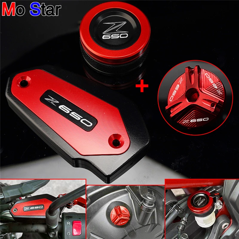 

Z650 Accessories Motorcycle Rear Front Brake Fluid Covers and Oil Filler Cap Protection For KAWASAKI Z650 Z 650 2017-2023