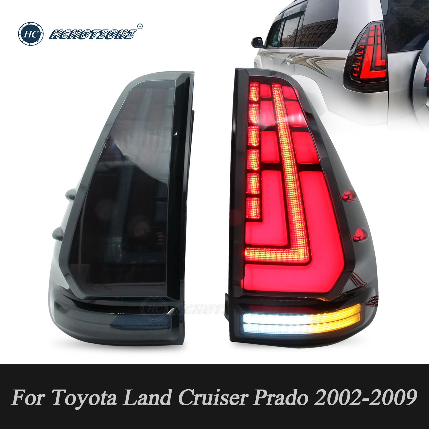 

HCMOTIONZ LED Tail Lights for Toyota Land Cruiser Prado 2002-2009 DRL Start Up Animation Car Back Lamps Assembly High Quality