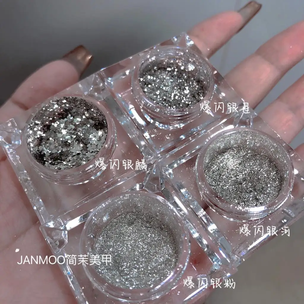 

Chrome Nail Powder Mirror Effect Nail Glitter Manicure Pigment 0.04oz/1g silver nail cowherd glitter sequin 1g 3D Nails Glitter