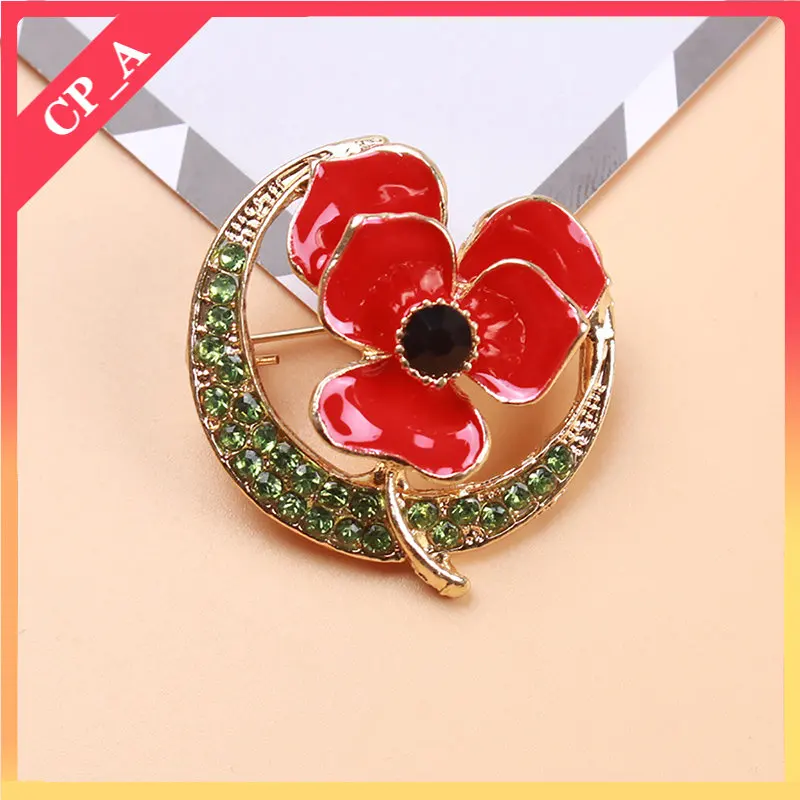 

Luxury Big Red Enamel Flower Brooch Luxury Women's Rhindiamonds Showy Plant Leisure Party Brooch Gift Fashion Jewelry