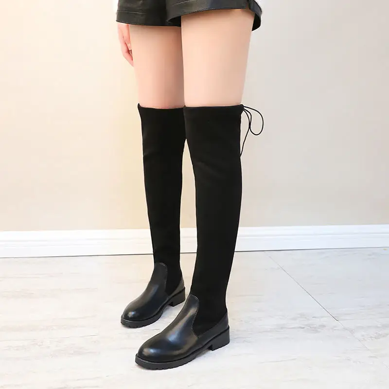 

Женские сапоги выше колена, зимние сапоги из эластичной ткани, на высоком каблуке, без застежки, с острым носком, длинные сапоги