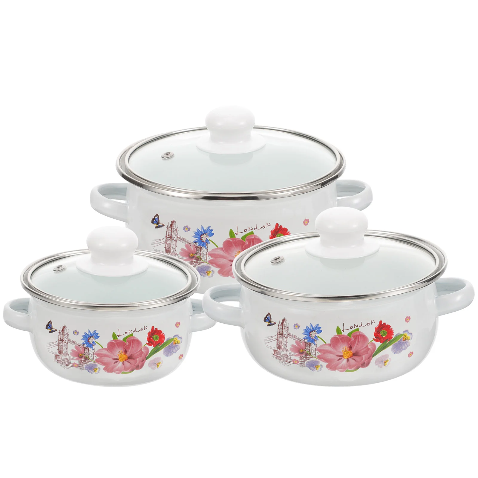 

3 Pcs Kitchen Enamel Soup Pot Home Cookware Small Hot Cooking Delicate Stockpot