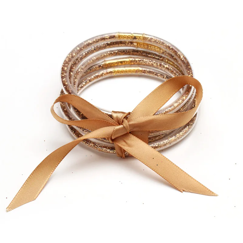 5 шт./компл. браслет Jonc блестящий золотой для буддистских растяжек силиконовый с