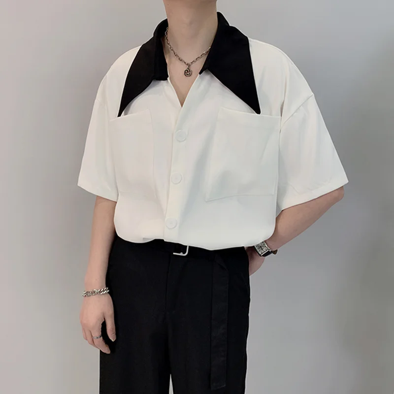 2022 Korean Loose Shirts for Men Summer Short Sleeve Large Lapel Casual Shirt Streetwear Social Party Tuxedo Blouse Man Clothing