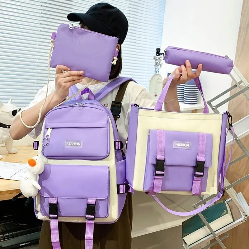Набор из 4 модных женских рюкзаков, холщовая Вместительная дорожная сумка, водонепроницаемые школьные сумки для студентов, 2021