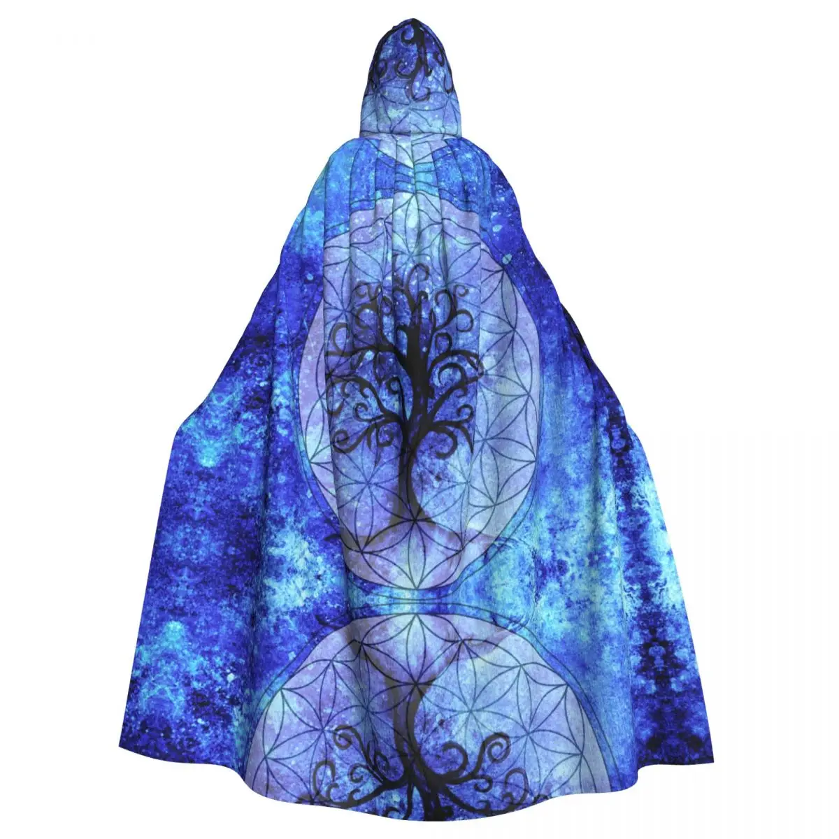 

Blue Tree Of Life Symbol Hooded Cloak Polyester Unisex Witch Cape Costume Accessory