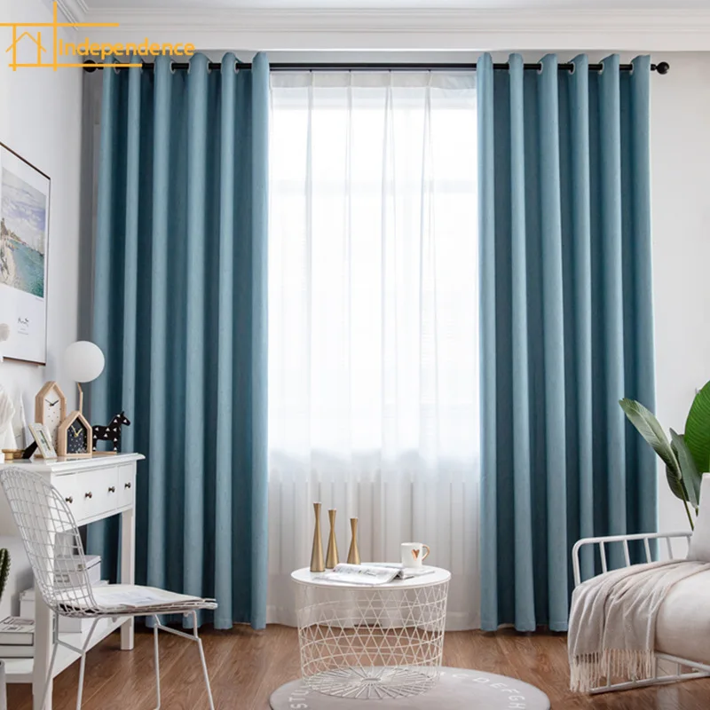 Simple Modern Cotton and Linen Curtains for Bedroom Living Room Solid Color Blackout Curtain Decoration Custom Finished Products