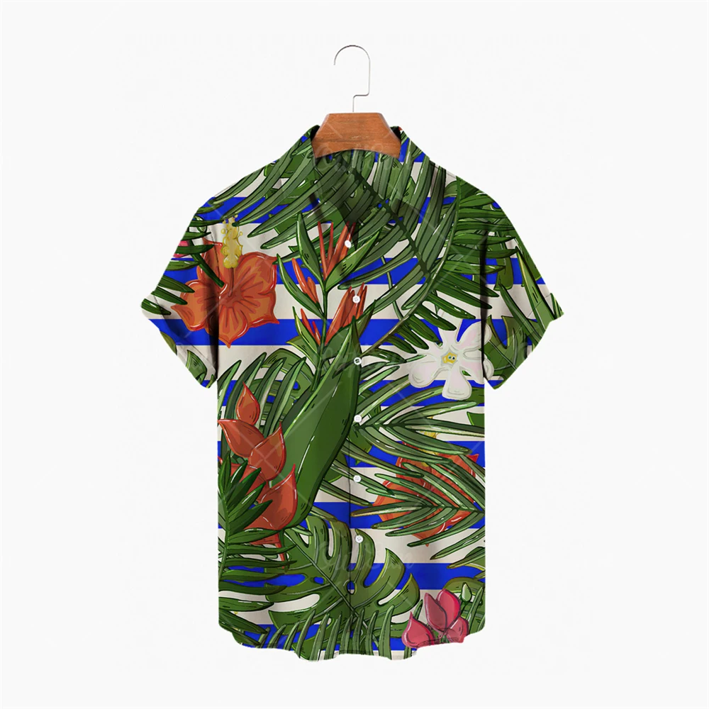 

Fashion Men's Hawaiian Shirt Men's Casual Colored Plant Print Beach Aloha Shirt Short Sleeve XL 5XL Camisa Hawaiana Hombre