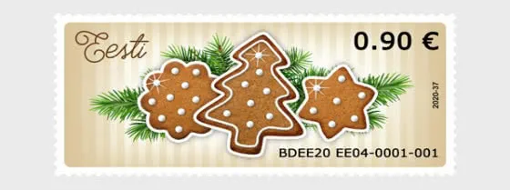 

Штамп почтой Эстонии, 2020, Рождественский штамп, имбирный хлеб, настоящий оригинал, коллекция хорошего состояния