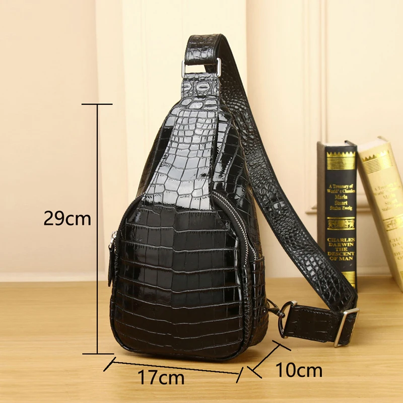Сумка мужская с крокодиловым узором нагрудная сумочка из натуральной воловьей