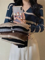 aossviao 2022 button v neck loose striped sweater high quality fashion womens sweater womens jacket cashmere cardigan knitted