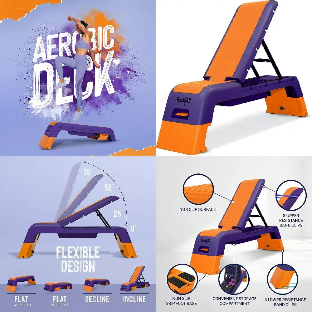 

ifestyle Newly Upgraded Ideal Orange and Purple Multifunctional Fitness Aerobic Step Platform and Deck - Perfect Exercise for a