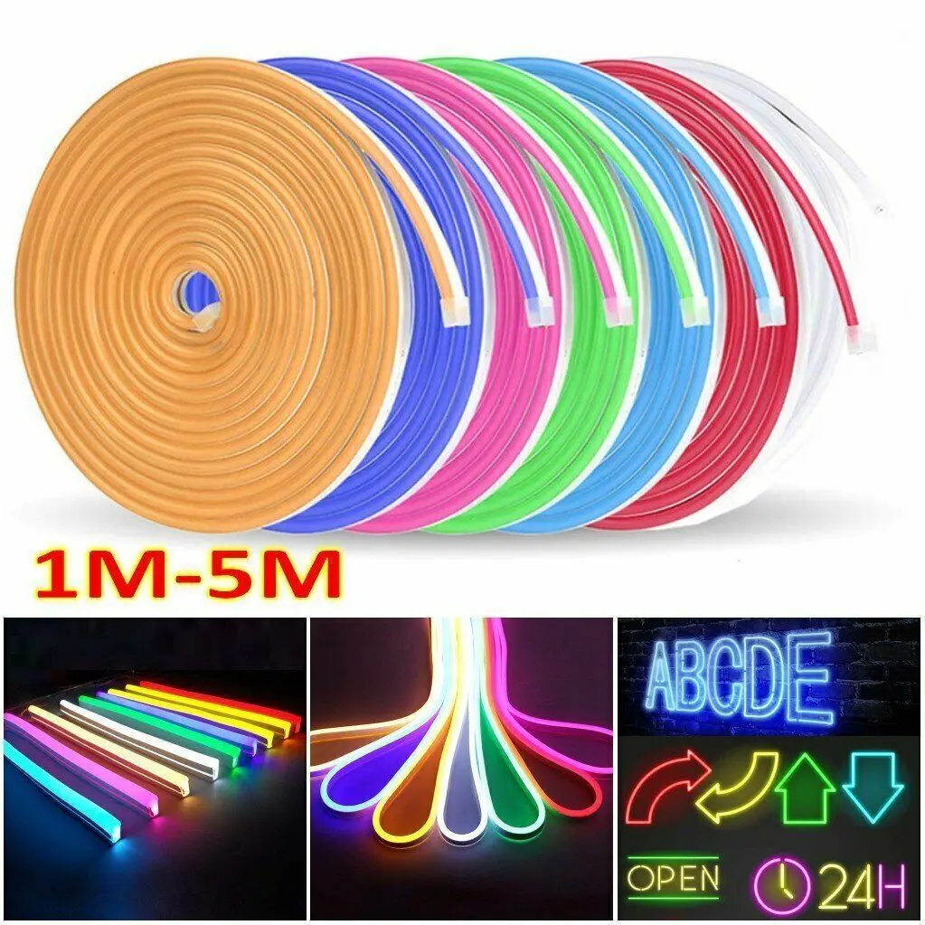 6mm Narrow DIY Neon Light Strip DC12V LED SMD 2835 120LEDs/M IP67 Waterproof Soft Light Bar Shape Decoration