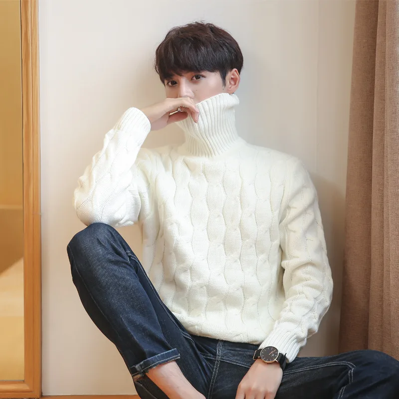 

New Men's Turtleneck Sweater Solid Color Streetwear Pullover Oversize Knitted All Match Winter Warm Sweaters Male For Daily Wear