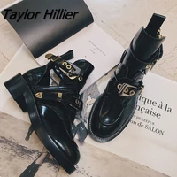 new retro round toe thick heel martin boots patent leather versatile british motorcycle boots cool hollow classic short boots