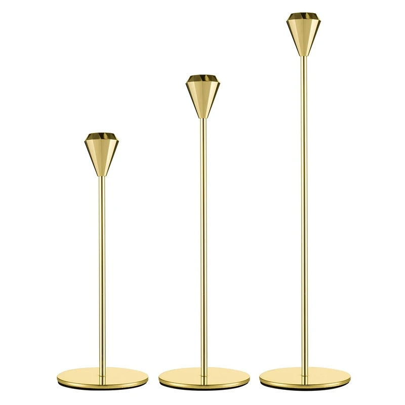 

1 Set Of 3 Candle Holder Tall Diamond Design Candlestick Holder Metal Candle Stand For Table Decor Home Decor Wedding